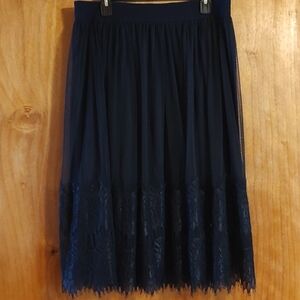 Elegant Cato Tulle and Lace Fairycore Midi Party Skirt Navy Blue Lined 14/16W